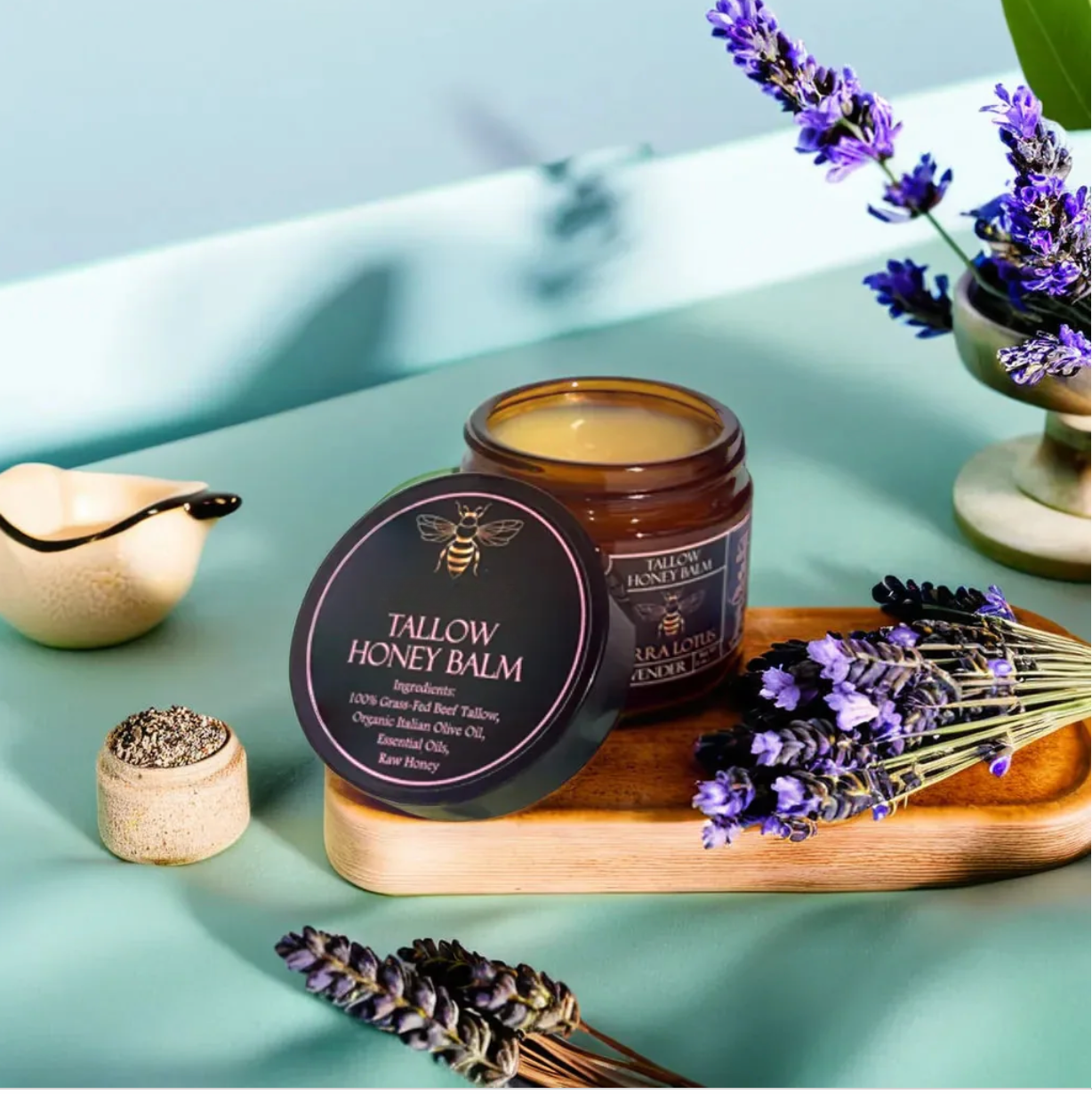 Organic Grass-Fed Beef Tallow Balm with Raw Honey - Handmade All-Natural Moisturizer for Soft, Smooth, Radiant Skin - VIP
