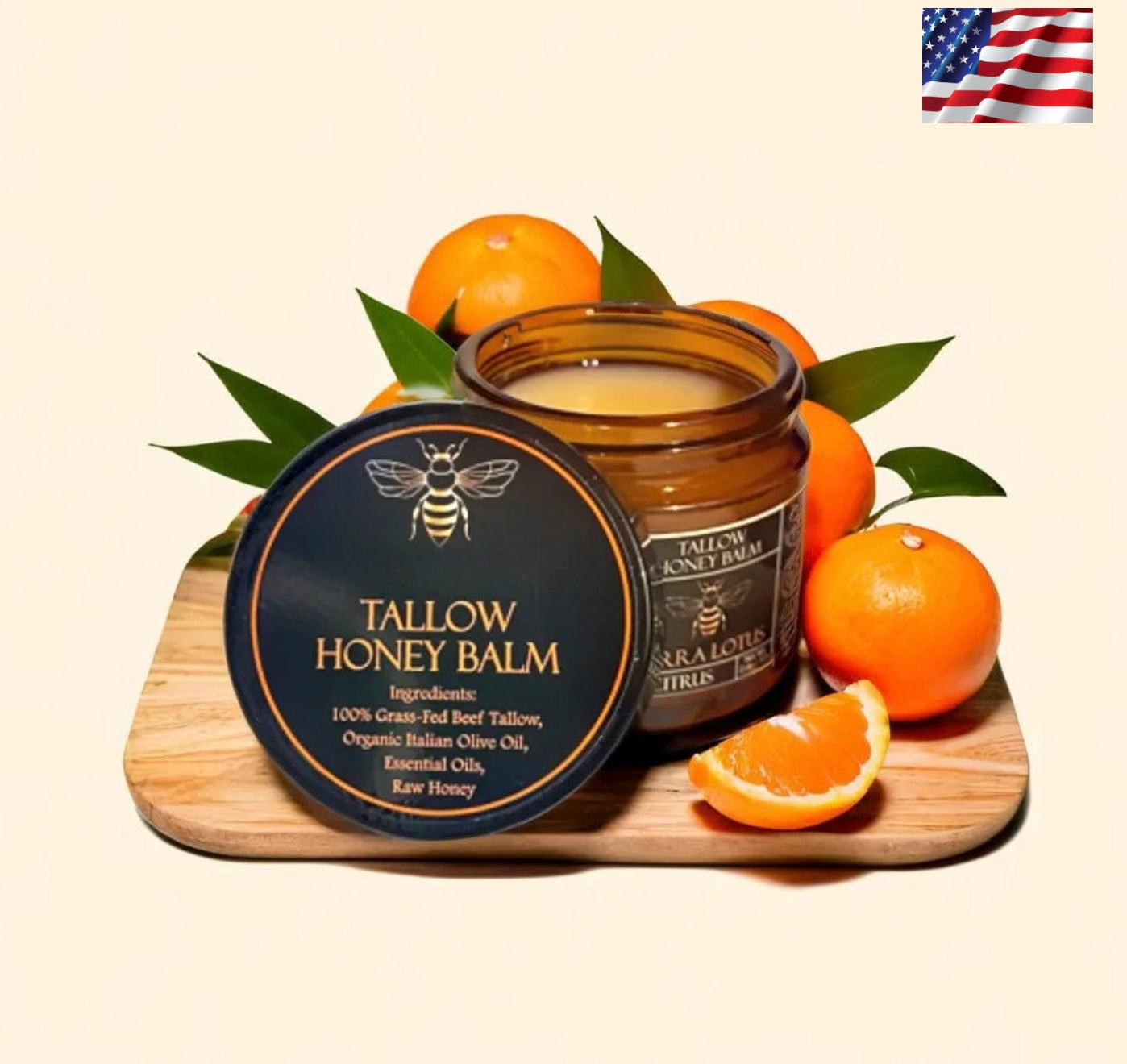 Organic Grass-Fed Beef Tallow Balm with Raw Honey - Handmade All-Natural Moisturizer for Soft, Smooth, Radiant Skin - VIP