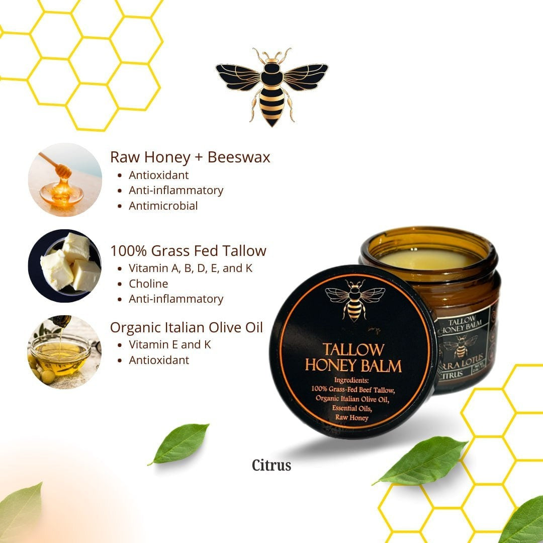 Organic Grass-Fed Beef Tallow Balm with Raw Honey - Handmade All-Natural Moisturizer for Soft, Smooth, Radiant Skin - VIP