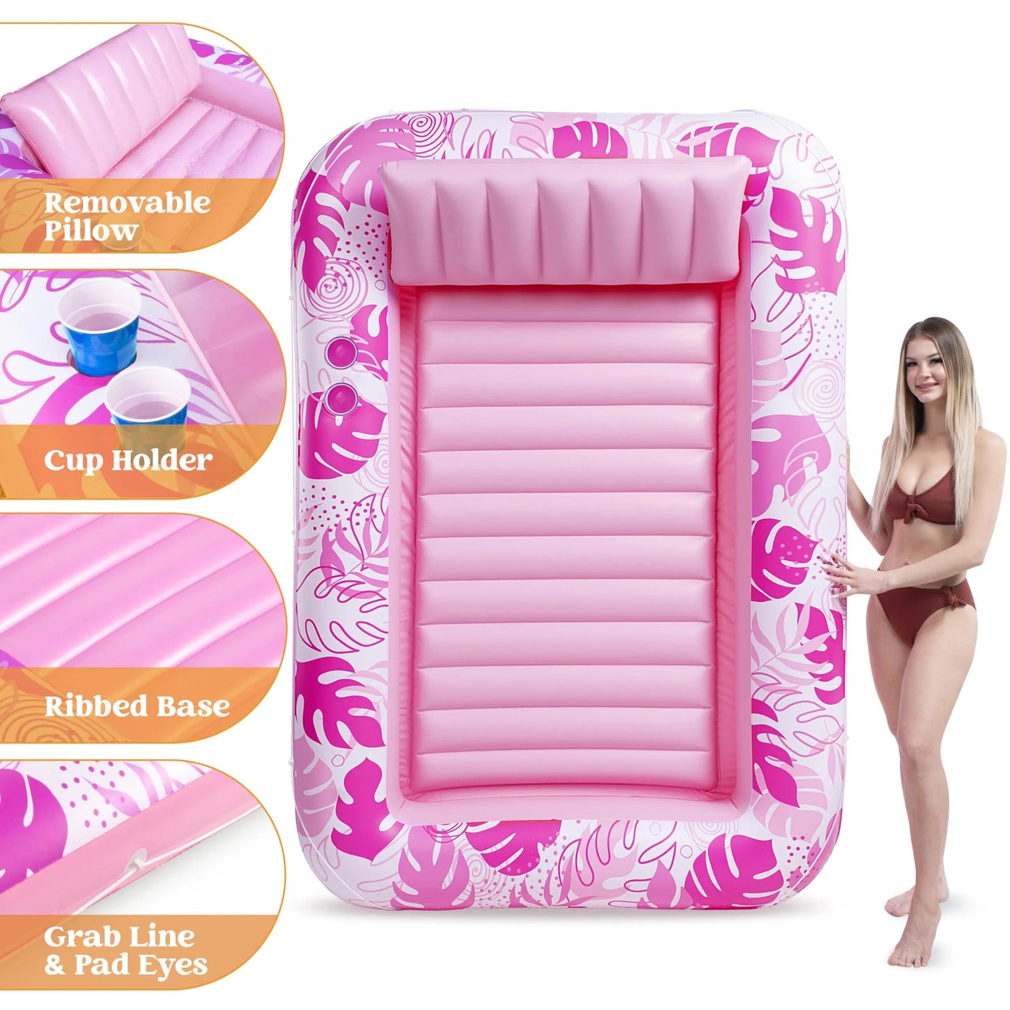 4 in 1 XL Inflatable Tanning Pool Lounge Float With Cup Holder - VIP