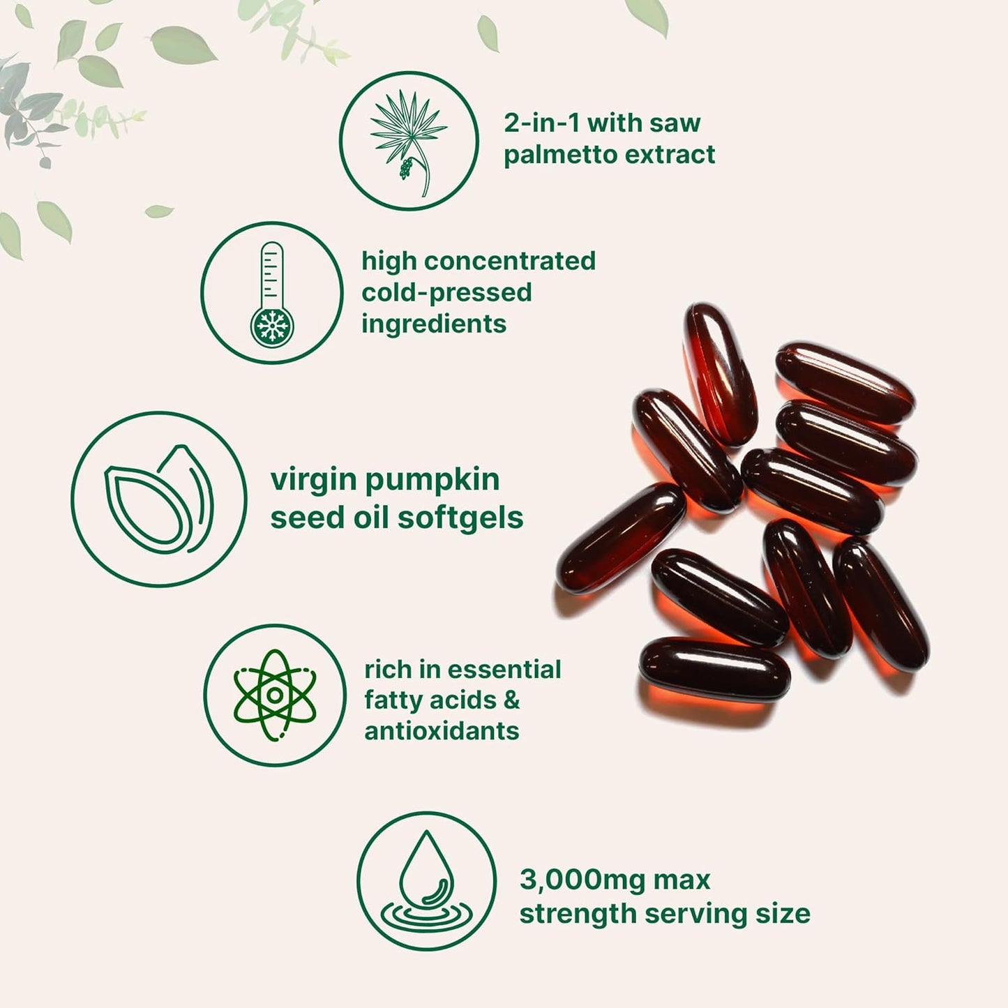 Pumpkin Seed Oil with Saw Palmetto, 3000mg Per Serving | Cold Pressed, Pure Virgin Oil | Non-GMO - VIP