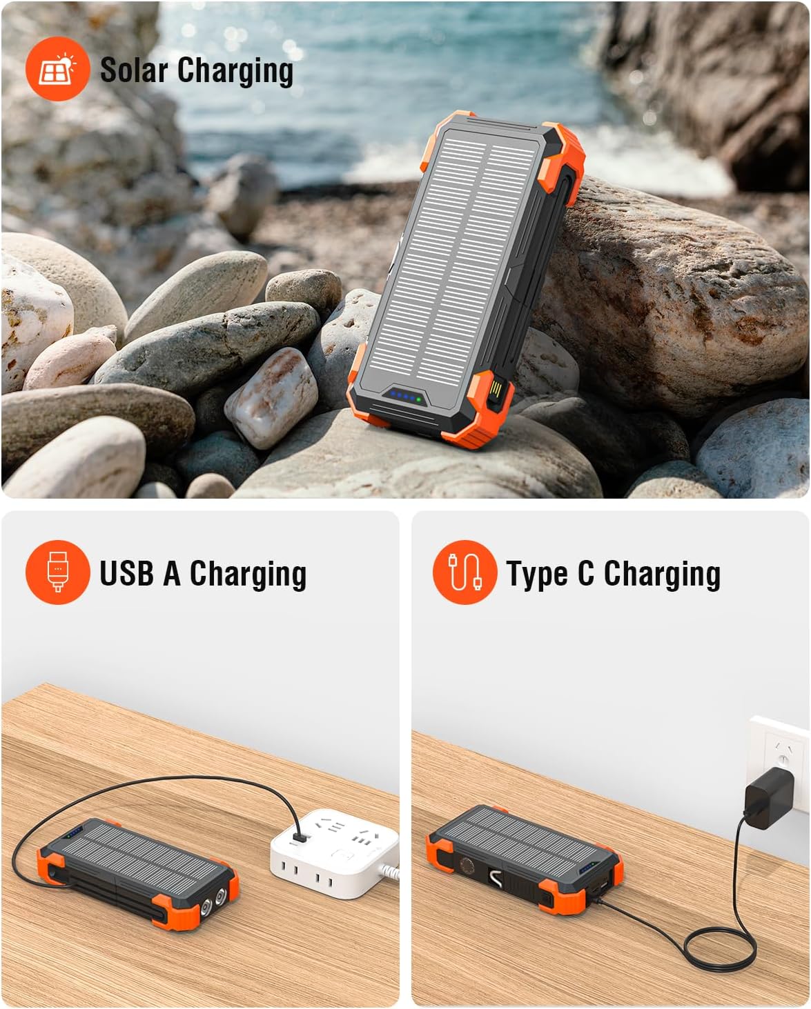 SunVault 42K Solar Power Pro | 42800mAh Wireless Portable Charger with USB-C in/Output, QC3.0 Fast Charging 15W 4 Ports Outdoor Battery Pack Built-in Dual Led Flashlights for iPhone Samsung etc- VIP
