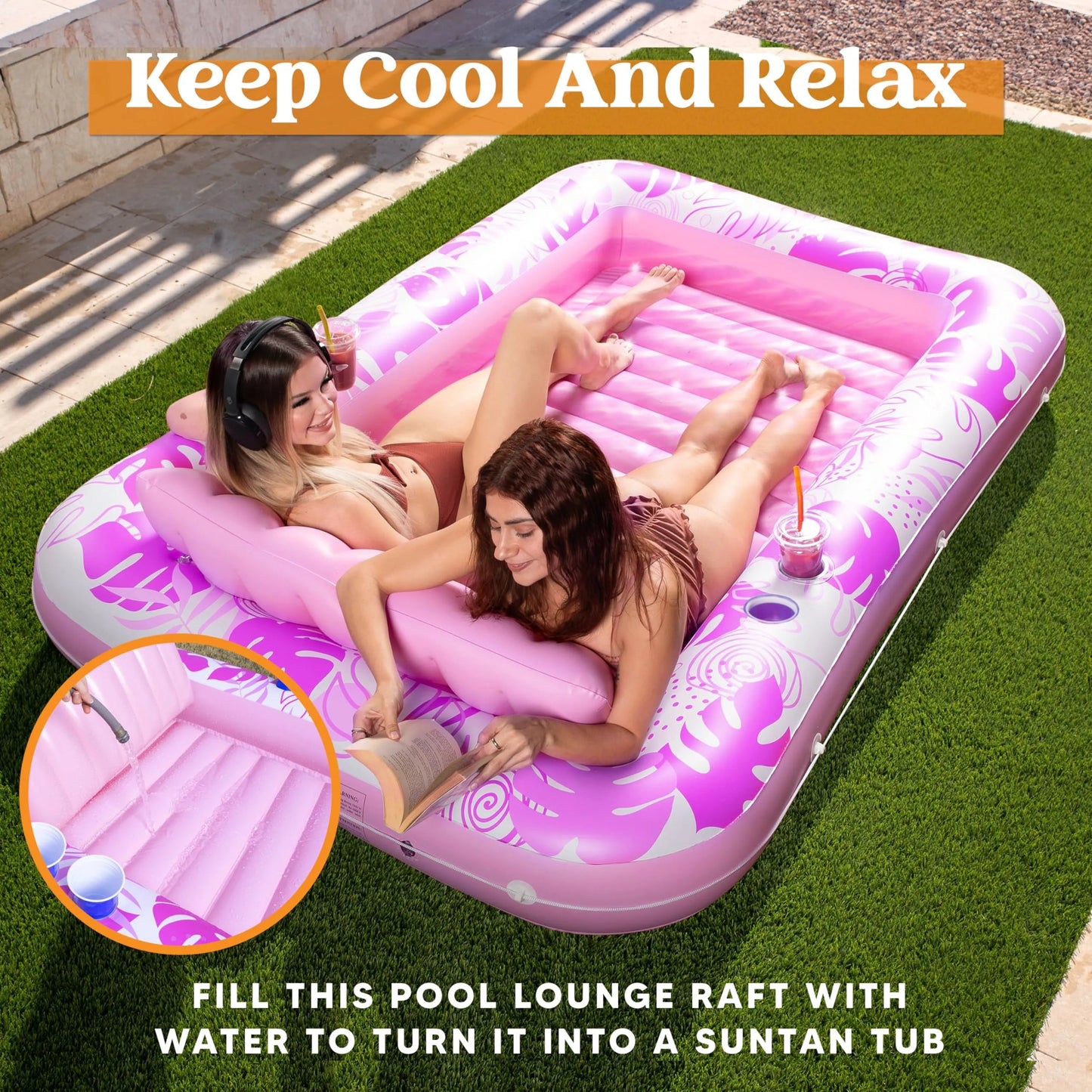 4 in 1 XL Inflatable Tanning Pool Lounge Float With Cup Holder - VIP