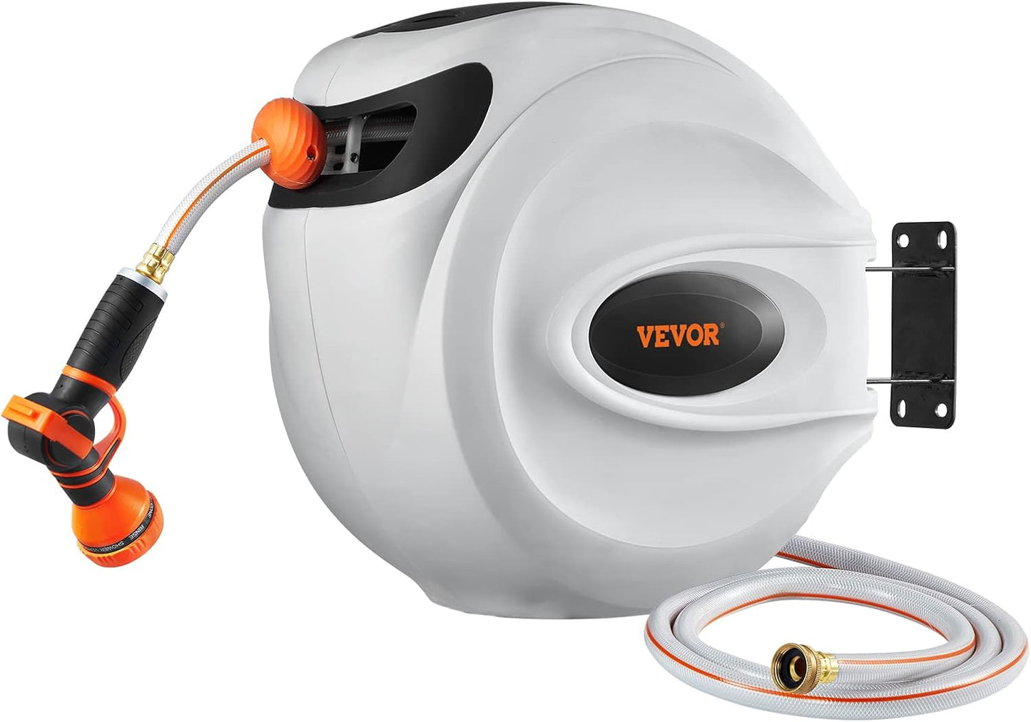 VEVOR GardenGlide 130 | Garden Water Hose Reel with 9-Pattern Nozzle, 180Β° Swivel Bracket Wall-Mounted, Automatic Rewind, Lock at Any Length, with Slow Return System - VIP