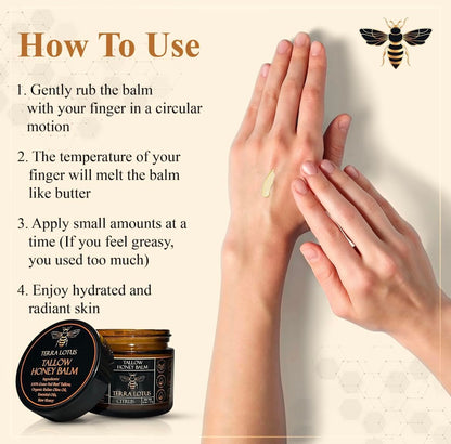 Organic Grass-Fed Beef Tallow Balm with Raw Honey - Handmade All-Natural Moisturizer for Soft, Smooth, Radiant Skin - VIP