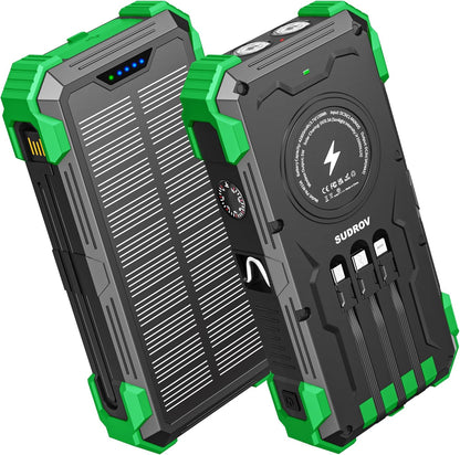 SunVault 42K Solar Power Pro | 42800mAh Wireless Portable Charger with USB-C in/Output, QC3.0 Fast Charging 15W 4 Ports Outdoor Battery Pack Built-in Dual Led Flashlights for iPhone Samsung etc- VIP