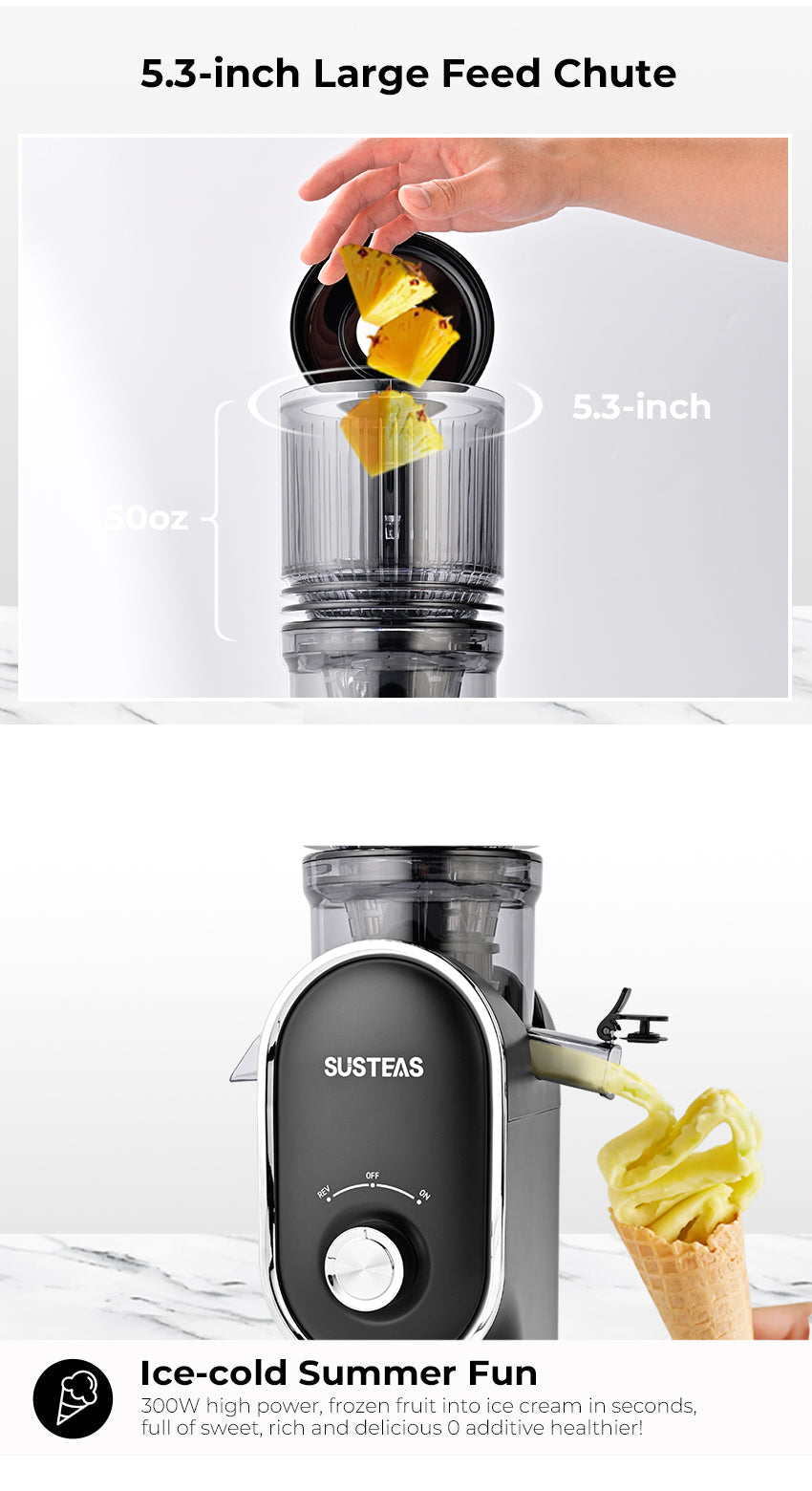 Susteas JuiceDrive Turbo 3.0 | Cold Press Juicer, Large Inlet, Slow Masticator, High Yield Juice Extractor - Easy to Clean - VIP