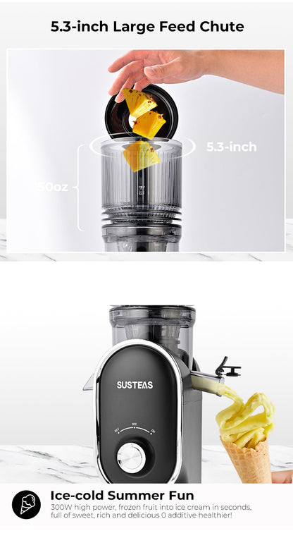 Susteas JuiceDrive Turbo 3.0 | Cold Press Juicer, Large Inlet, Slow Masticator, High Yield Juice Extractor - Easy to Clean - VIP