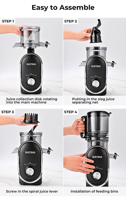 Susteas JuiceDrive Turbo 3.0 | Cold Press Juicer, Large Inlet, Slow Masticator, High Yield Juice Extractor - Easy to Clean - VIP