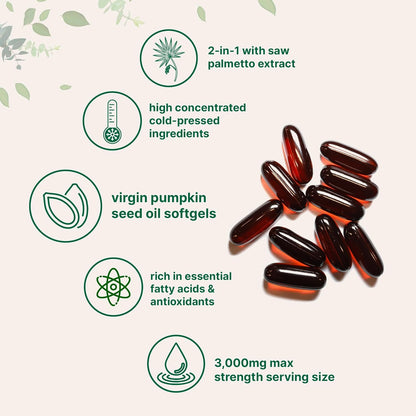 Pumpkin Seed Oil with Saw Palmetto, 3000mg Per Serving | Cold Pressed, Pure Virgin Oil | Non-GMO - VIP
