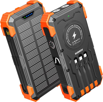 SunVault 42K Solar Power Pro | 42800mAh Wireless Portable Charger with USB-C in/Output, QC3.0 Fast Charging 15W 4 Ports Outdoor Battery Pack Built-in Dual Led Flashlights for iPhone Samsung etc- VIP