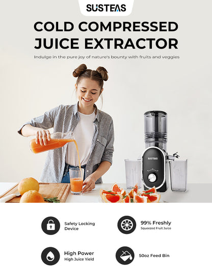Susteas JuiceDrive Turbo 3.0 | Cold Press Juicer, Large Inlet, Slow Masticator, High Yield Juice Extractor - Easy to Clean - VIP