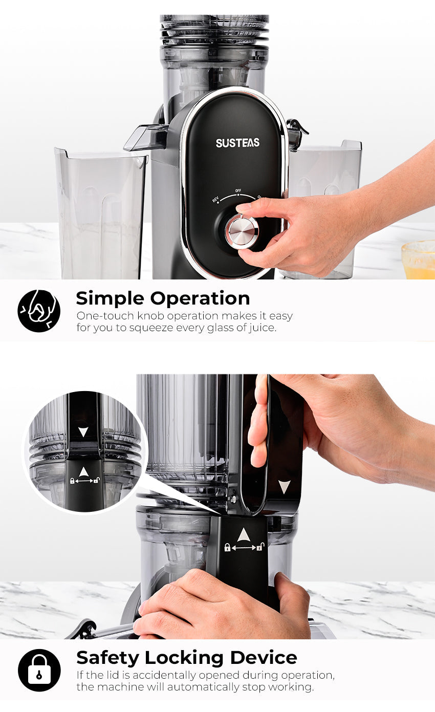 Susteas JuiceDrive Turbo 3.0 | Cold Press Juicer, Large Inlet, Slow Masticator, High Yield Juice Extractor - Easy to Clean - VIP